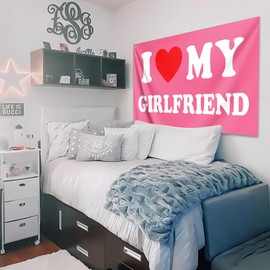 I Love My Girlfriend Flag Pink 3x5 Feet I Heart My Girlfriend Flags for Teen Girls Room Guys Funny Man Cave Wall Flags for Bedroom Dorm Room College Dorm Wall Banner Tapestry Decor