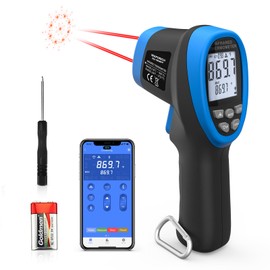 WapoRich Pyrometer 30:1 Non-Contact High Temp Thermometer Gun-58℉ to 2732℉ (-50℃ ~ 1500℃) IR Thermometer Gun with Mobile APP for Pizza ovens, Kiln, Forge RQ-1500APP【Not for Human】