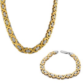 My Daily Styles Stainless Steel Two-Tone Mens Link Chain Necklace and Bracelet Set