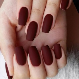 ANDGING Matte Red Press on Nails Square Short Medium Fake Nails with Fantasy Designs Acrylic Glue on Nails for Wedding Gel Pressons Nails Manicure False Nails for Women Full Cover Stick on Nails