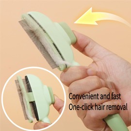Self-Cleaning Pet Flea Comb Grooming Brush, Cat Hair Brush with Release Button, Pet Grooming Brush for Cats and Dogs, Cat Dog Brush for Massaging and Cleaning Hair (Green)