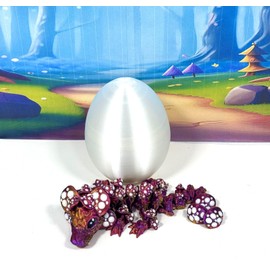 Generic Red Mushroom Baby Dragon, 3D Printed Articulated Mushroom Baby Dragon, 6.5"" Red Purple Gold Baby Dragon, Fidget ADHD Sensory Toy BD005-DR