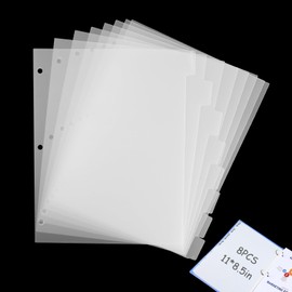 8Pcs 3 Ring White Binder Dividers with 8 Tabs,A4 Sturdy Plastic Dividers Aesthetic Dividers for Binder,Insertable Binder for Office Homework Notebook Binder Page Supplies