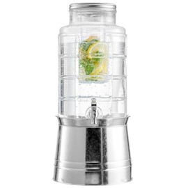 Style Setter Patchwork Beverage Dispenser Cold Drink Dispenser w/ 2.4-Gallon Capacity Glass Jug, Ice Insert, Fruit Infuser, Galvanized Base, Leak Proof Spigot Great for Parties Weddings