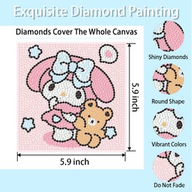 4 Pack Cartoon Diamond Art Kits for Adults, DIY Diamond Painting Kits for Beginners, 5D Full Round Drill Diamond Art Painting Mosaic Kits Adults, Gem Arts and Crafts for Home Wall Decor 6 x 6 Inch