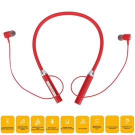 Neckband Headphones, Wireless Neckband Headset with Retractable Earbuds, Waterproof Workout Neckband Headphones Stereo Earphones (Red)