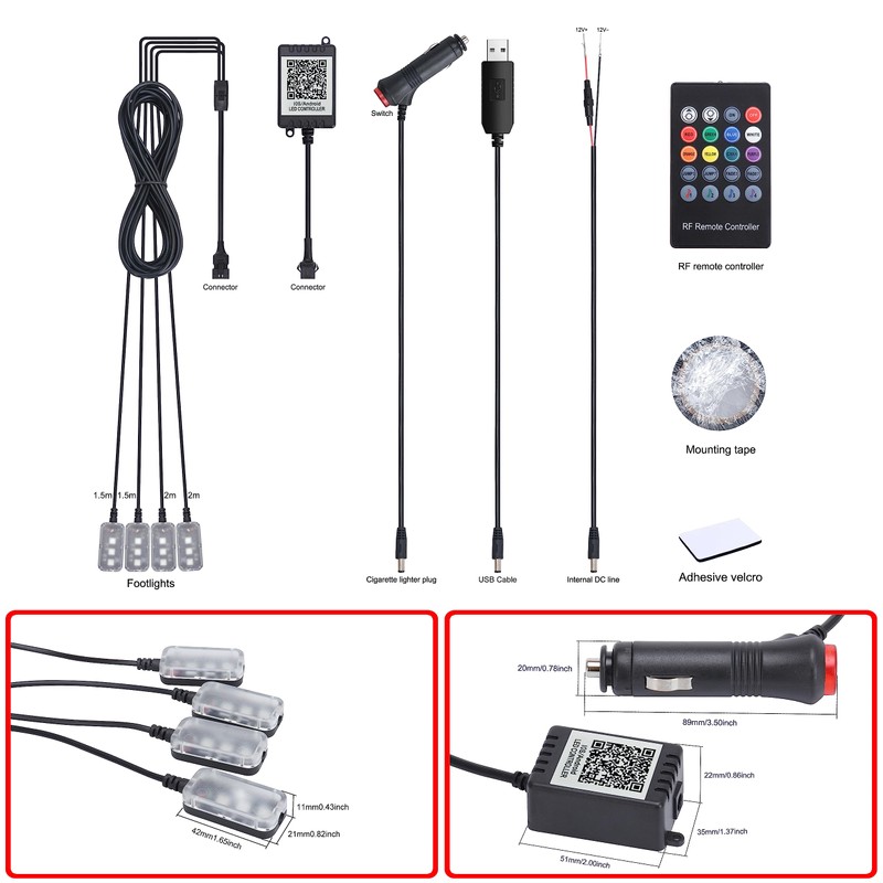 TABEN Car Ambient Lighting Kit 64 Colors RF Remote Controller