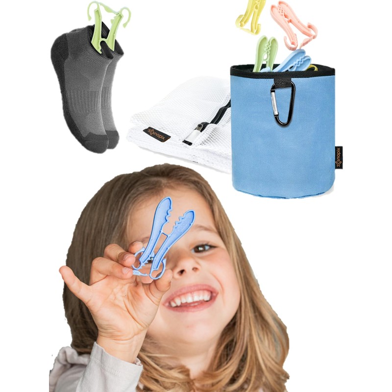 snapix® Sock Clips [Pack of 40] Including Peg Bag and