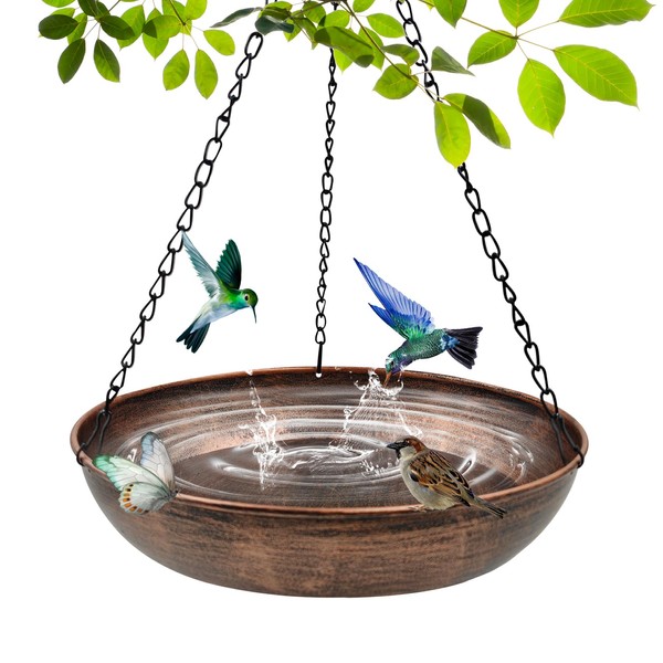 OUISJYER Hanging Bird Bath for Outside, 12" Metal Bird Bath