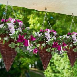 Relaxdays Hanging Baskets, Set of 3, Wicker Wicker, Handmade, Foil, Iron Chain, Hanging Pot HxD: 30 x 25 cm, Brown