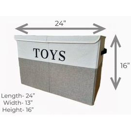 KINTNER DESIGNS Large Toy Box, Collapsible Organizer Bin with Lid, Stylish Gray Chest for Kids, Nursery, Playroom, Bedroom. Strong Durable Design