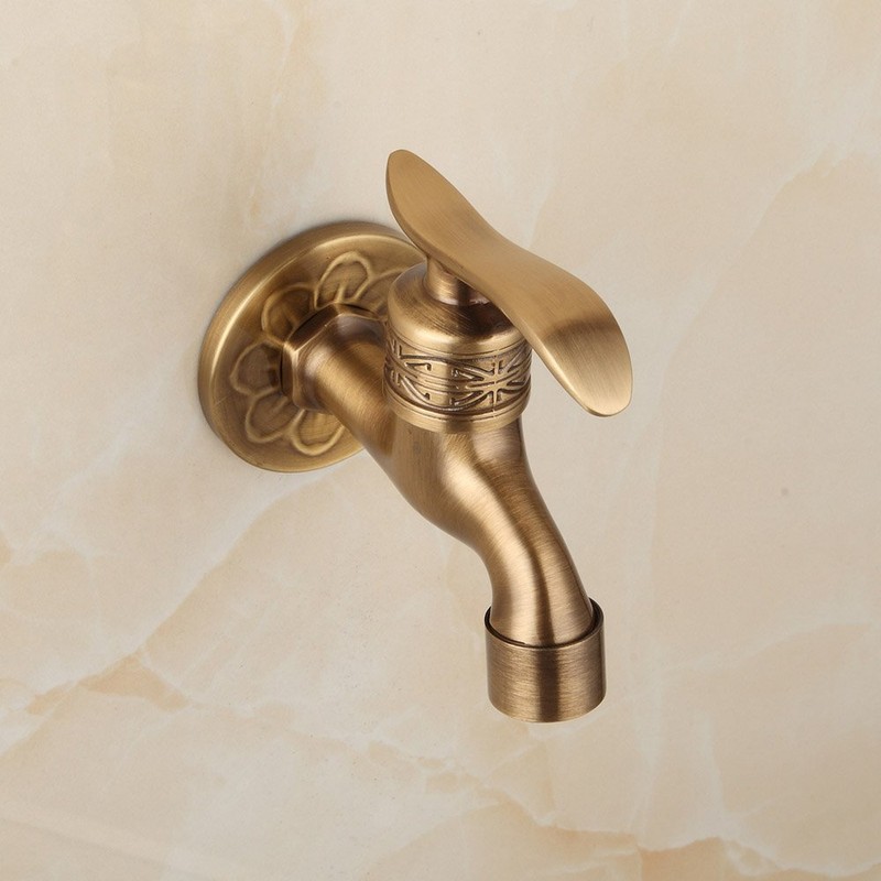 TOLIWEL Antique Brass Garden Outdoor Faucet Bathroom Wall Mount Water