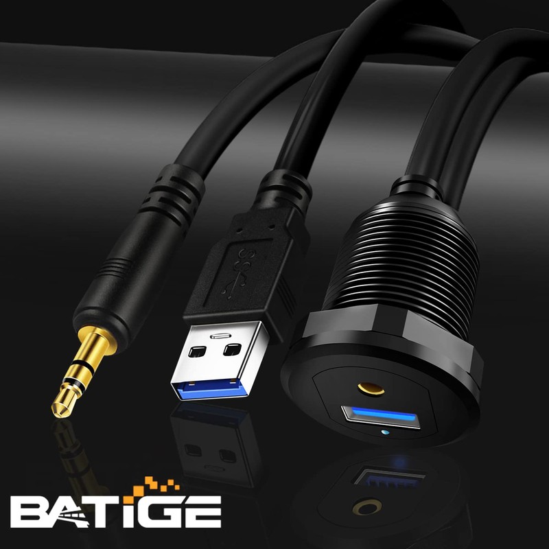 BATIGE Alloy USB 3.0 AUX DC3.5mm Port Car Mount Flush