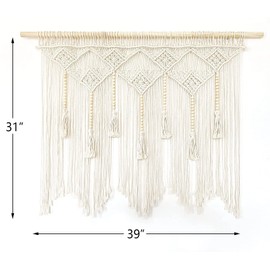 Youngeast Large Macrame Wall Hanging Macrame Headboard for Bedroom Macrame Window Curtains Boho Wall Decor Wall Art tapestry Tassel Woven Wall Backdrop 31”X39” (Wood Dowels Not Included)