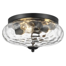 Darkaway Large Ceiling Light Fixtures, 3-Light Flush Mount Indoor Outdoor Ceiling Light with Water Ripple Glass Shade for Hallway Kitchen Bedroom Porch Living Room Black Finish