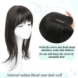 Fine Plus Fluffy Wispy Clip in Fringe, 18 Inch 360° Full Cover Hair Topper with Realistic Synthetic Fringe Face-Framing & Adjustable for Round/Oval Faces Instant Style Change（Dark Brown）