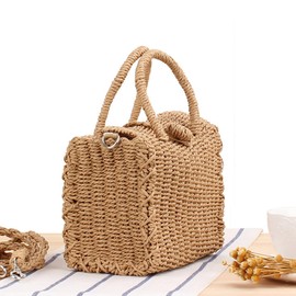 H.S.G.K Straw Crossbody Bag Women Weave Shoulder Bag Square Summer Beach Handbags Bohemian Style Travel Date Holiday Hobos Shoulder Bags Brown, retro