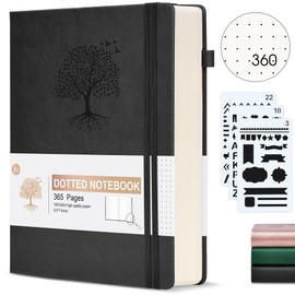 Bullet Dotted Journal Notebook, 360 Numbered Pages Dot Grid Notebooks 8.5 x 11, 100gsm Dot Paper Thick Hardcover Leather Journals for Writing Women Men, A4 Large Bullet Dotted Notebooks for Work Black