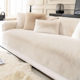 ShowyLive Soft Velvet Sofa Cover 1 2 3 4 Seater Non-Slip Couch Sofa Slipcovers Sofa Cushion Covers Sofa Protectors from Pets/Kids/Dogs- Super Soft Armrest/Backrest Covers (Beige, 28 * 28 inch)