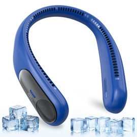 Namecute Portable Neck Fan,Personal Hands Free Bladeless Fan,360° Strong Cooling Fan,LED Display, 4-Speeds,6000mAh USB Rechargeable,Long Use Time,Wearable Fan,Gifts for Men Women Dad Mom (Navy)