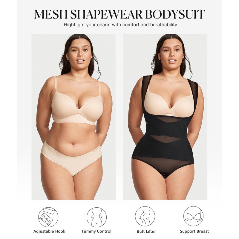 BRABIC Mesh Shapewear Bodysuit Tummy Control for Women Plus Size