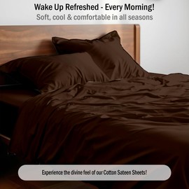 Rajlinen King/California King Waterbed Sheet Set – 100% Egyptian Cotton, Sateen Weave, 16 Deep Pockets, 4-Piece Attached, Soft, Breathable, Wrinkle-Resistant Luxury Hotel Bedding (Chocolate Solid)