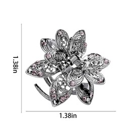 3 PCS Vintage Rhinestone Hair Clips Gray Metal Flower Claw Clips