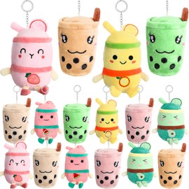 Jerify 16 Pcs Tea Plush Pillow Teacup Shaped Pillow Cup Boba Party Decorations Plush Keychain Mini Stuffed Animals Boba Keychain Small Milk Boba Plushies Boba Toys for Backpack Purse Birthday Favors
