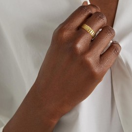 Kyerlyn 14K Gold Plated Ring for Women Twisted Stackable Gold Chunky Stripe Ring Statement Non Tarnish Flat Fashion Thumb Chunky Ring Size 6 to 9