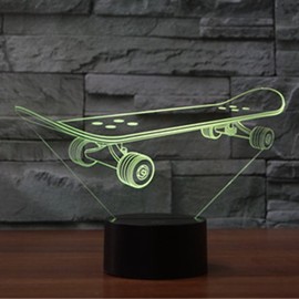 Optical Illusion 3D Skateboard Night Light 16 Colors Changing Remote Control USB Power Touch Switch Decor Lamp LED Table Desk Lamp Brithday Children Kids Christmas Xmas Gift