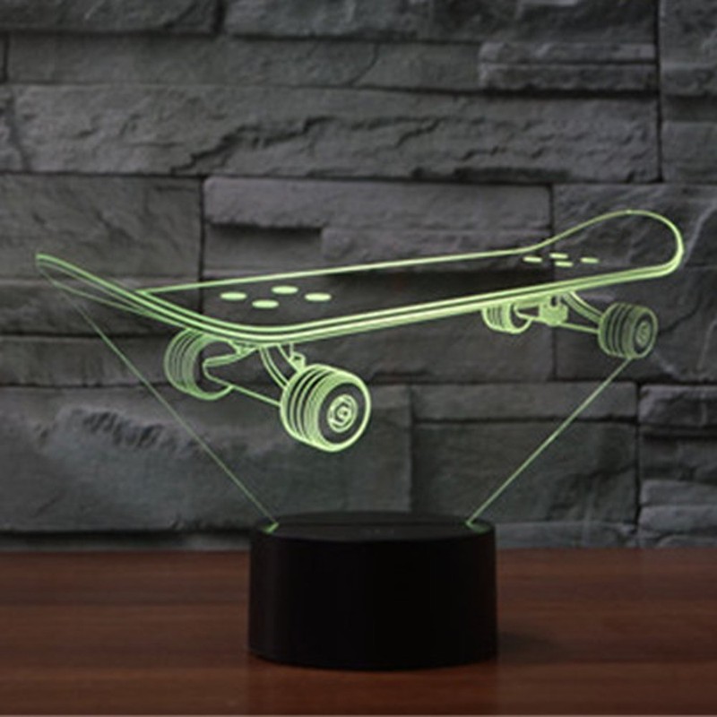 Optical Illusion 3D Skateboard Night Light 16 Colors Changing Remote
