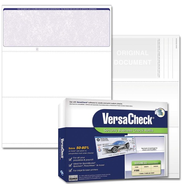 VersaCheck Secure Form #1000 - Blank Business Voucher on Top - Blue Classic - 250 Sheets
