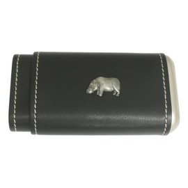 Hippo Cigar Tube Leather Covered Black Case With Cedar Lining In Gift Box 180