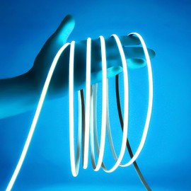 COB LED Strip Light, 16.4FT 12V Ice Blue Narrow Width 5mm Super Bright CRI 90+ Dotless LED Tape Light, 400LEDs/M Cuttable Flexible Dimmable Light Strip for Indoor Home Decor (No Power Supply)