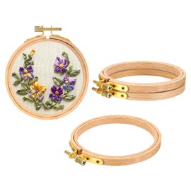 PATIKIL 4 Pieces 4 Inch Embroidery Hoops Round Adjustable Beach Wood Circle Cross Stitch Hoop Ring Bulk for Embroidery Art Craft Handy Sewing Decoration