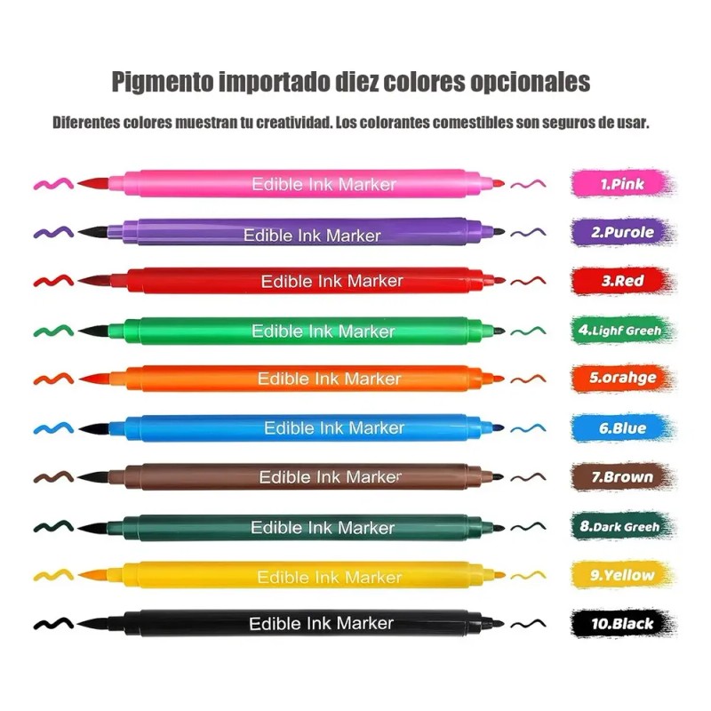 Plumón De Tinta Comestible Doble Punta Para Hornear 10 Pcs