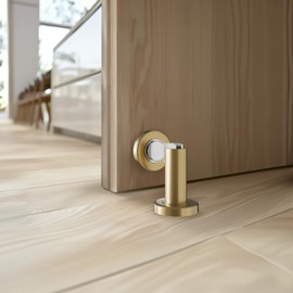 𝗠𝗢𝗗 𝗟𝗜𝗚𝗛𝗧𝗜𝗡𝗚 Modern Magnetic Door Stop | Heavy Duty Door Catch Designed for Floor and Wall Mounting, Magnetic Door Holder, Door Stopper Durable Zinc Alloy, 2 Pack (Brushed Gold)