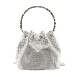 DJBM Women Full Diamonds Bucket Handbag Rhinestone Clutch Purse Evening Clutch for Women Party Prom Cocktail Wedding, Silver