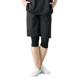 [ニッセン] スクラブパンツ レディース メンズ ラッシュガード ショートパンツ ナースレーヌ 介護 医療 保育士 水陸両用 はっ水 UPF50＋ 接触冷感 入浴介助 黒 M~L相当