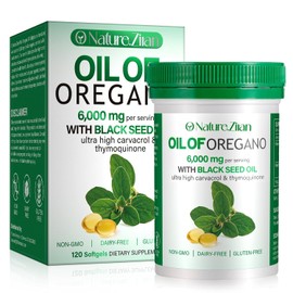 O NATURE ZIRAN Cápsulas Blandas De Aceite De Orégano - 6000 Mg De Aceite De Orégano Con Aceite De Semilla Negra 2 En 1, Extracto De Aceite De Orégano
