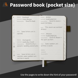 HUSAN Password Book with Alphabetical Tabs - Password Keeper for Internet Website, Leather Hardcover Thick Paper, 61 pages, 3.7" x 6", Black