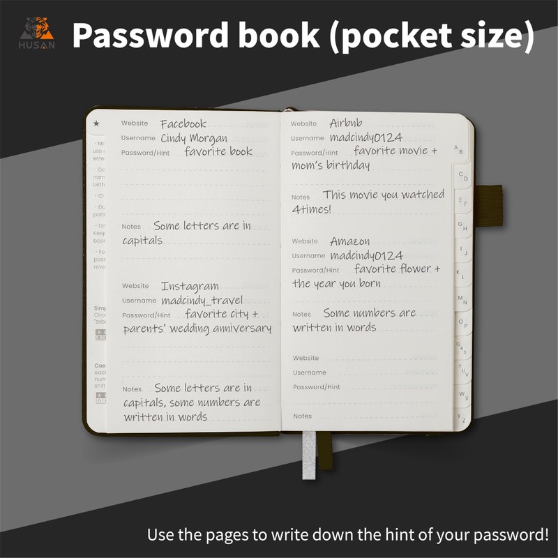 HUSAN Password Book with Alphabetical Tabs - Password Keeper for