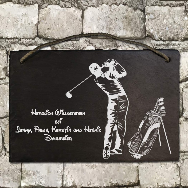 Slate Board Approx. 21 x 29 cm Engraved with Golf