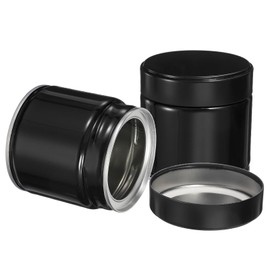 sourcing map 2Pcs Round Tea Canisters, 3" x 3" Airtight Metal Tea Containers for Loose Tea, Coffee Beans, Spices - Durable, Compact, and Stylish Storage Tea Tin (Black)