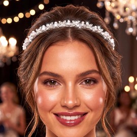 Campsis Rhinestone Headband Silver Pearl Hair Accessories Crystal Bride Hair Band for Women