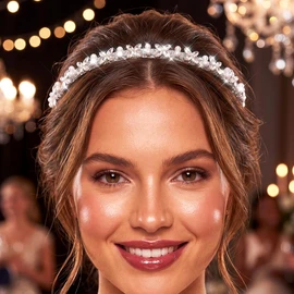 Campsis Rhinestone Headband Silver Pearl Hair Accessories Crystal Bride Hair Band for Women