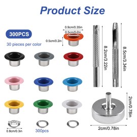 300 Stück Ösen Set, 5mm Ösenzange Set, 10 Farben Ösenset, Metallösen für Stoff, Grommet Werkzeug Kit, Ösen Werkzeug Kit für Segeltuch, Planen, Leder, Zelte, Markisen, DIY Handwerk Stoff
