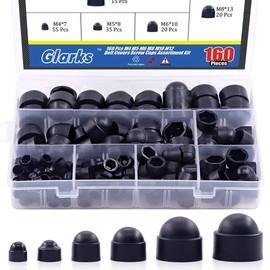 Glarks 160Pcs Black Bolt Covers Screw Caps Assortment Kit, M4 M5 M6 M8 M10 M12 Nylon Acorn Dome Protection Caps for Protecting Hexagon Shaped Screws Bolts (Black)