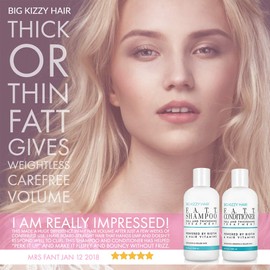 Big Kizzy F.A.T.T. Volumizing & Thickening Biotin Shampoo & Conditioner Set, Gentle Hair Care Hair Safe for Extensions Color Keratin Treatments, Strengthens & Nourishes Fragile Hair