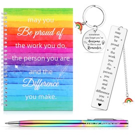 4 Pcs Thank You Gifts A5 Inspirational Notebook Rainbow Pen May You Be Proud of the Work You Do Bookmark with Keyring Set Leaving Appreciation Gifts for Women Men Nurse Teacher Colleagues Friends